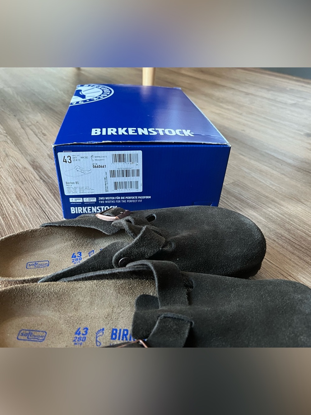 Birkenstock Men's Suede Clog in Dark Gray with Copper Buckle - Picture 6 of 6